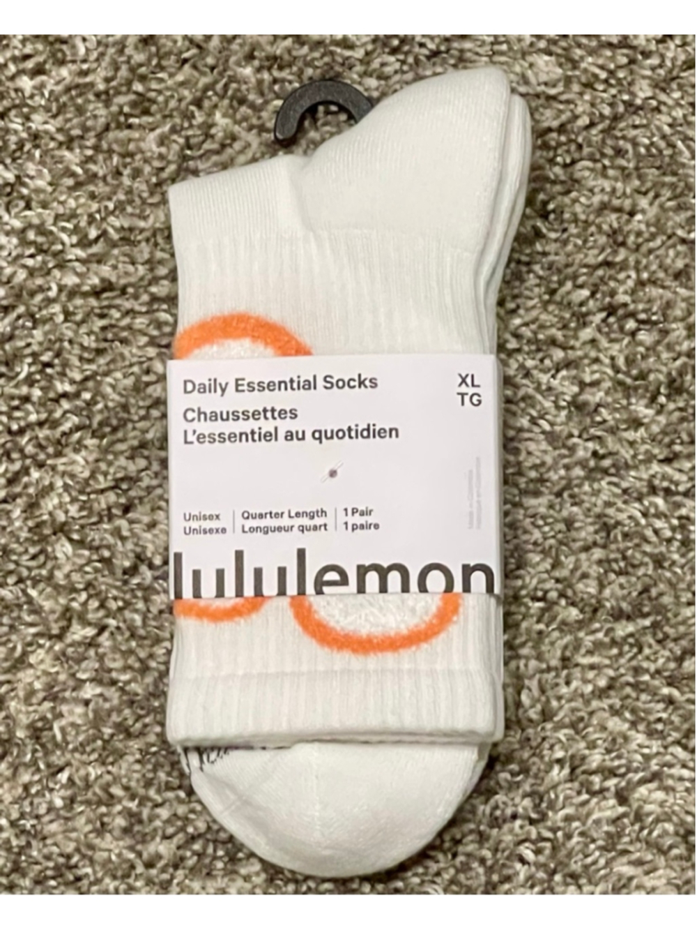 Lululemon Unisex Daily Essential Socks, Quarter Length, Size XL